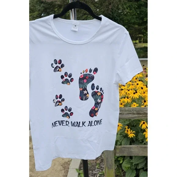 Never Walk Alone Paw Dog Flower Shirt Dog Friends Dog Lover - Gift for Dog Lo... - Picture 2 of 9